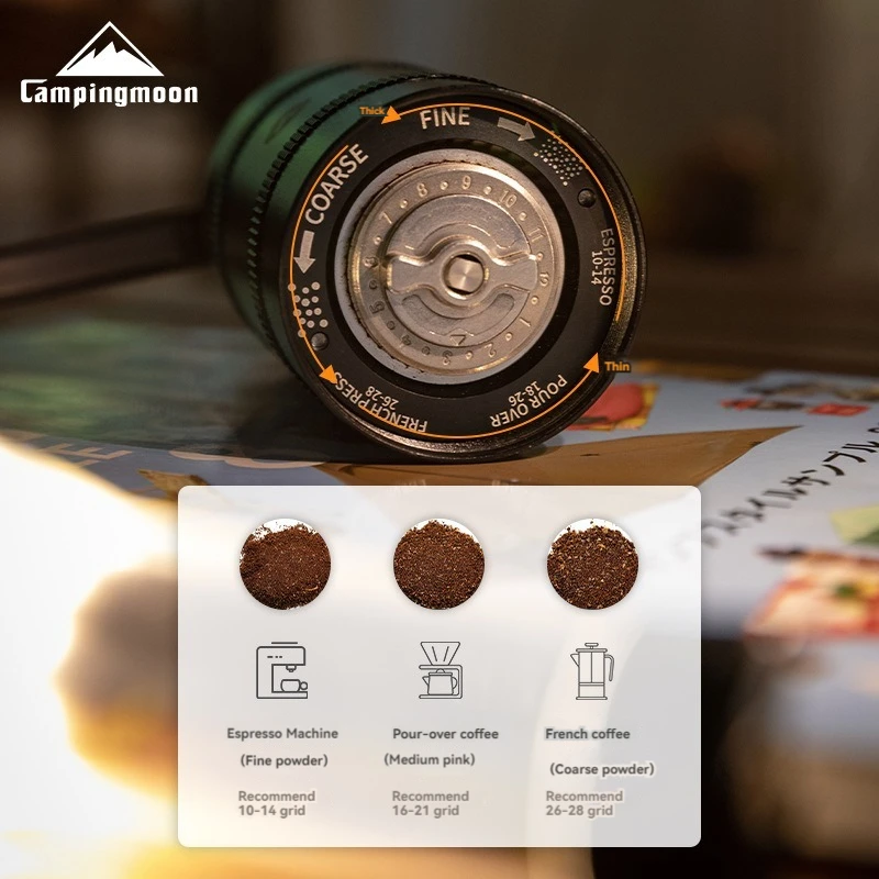 Campingmoon-مطحنة قهوة يدوية سوداء ، مخمرة يدويًا ، تخييم خارجي ، إيطالي ، تصميم جديد ،