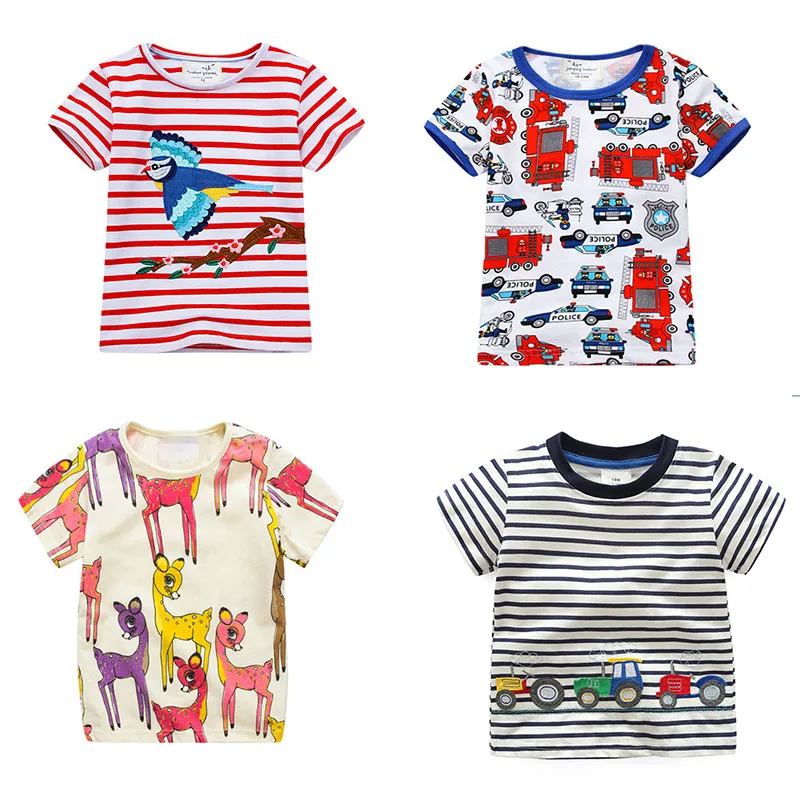 Jumping Meters Modische Sommer-T-Shirts für Mädchen mit Tiermotiven, Babykleidung, kurzärmelige T-Shirts für Kleinkinder und Kinder