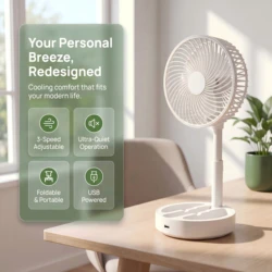 USB Plug - in Portable Foldable Fan - Compact Desktop Air Circulator (WHITE)
