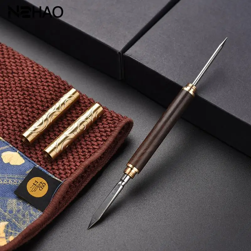 Sandalwood Double Head Tea Knife Needle Pick With Wood Handle Puer Tea Tools Cone Needle Breaking Prying Brick Tool