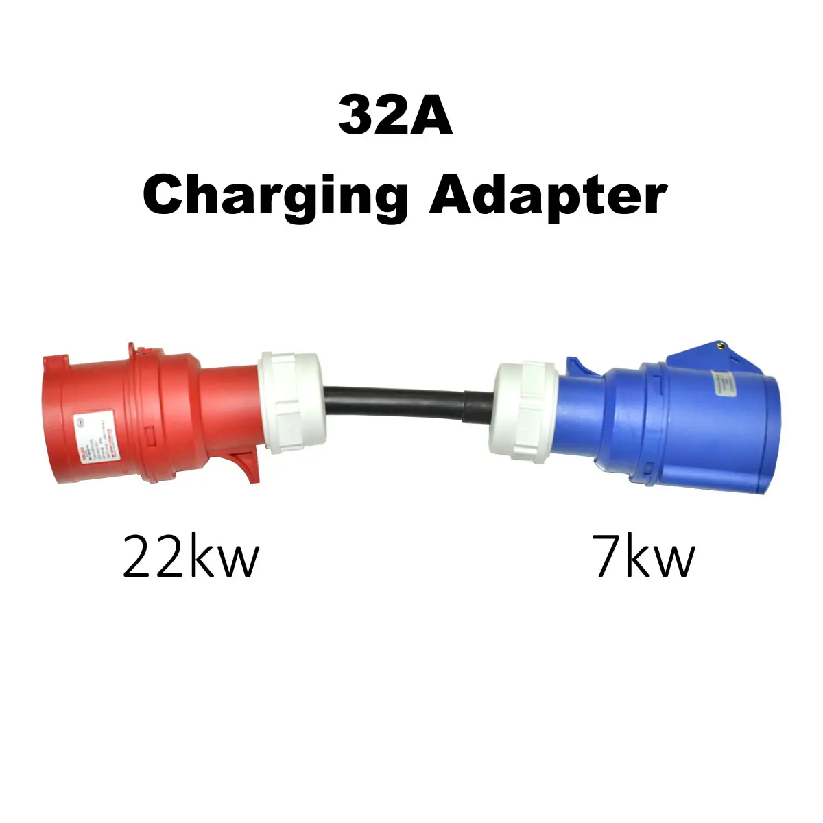 Adaptateur de charge de véhicule électrique 22kW, prise 3 phases rouge mâle 32A vers connecteur de prise 32A femelle bleu monophasé 7kW pour le chargement EV