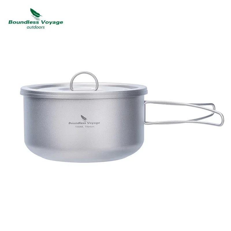 Boundless Voyage 1000ml Titanium Cooking Pot with Lid Single Layer Cookware Tableware for Soup Rice Kitchen Tool /Folding Handle
