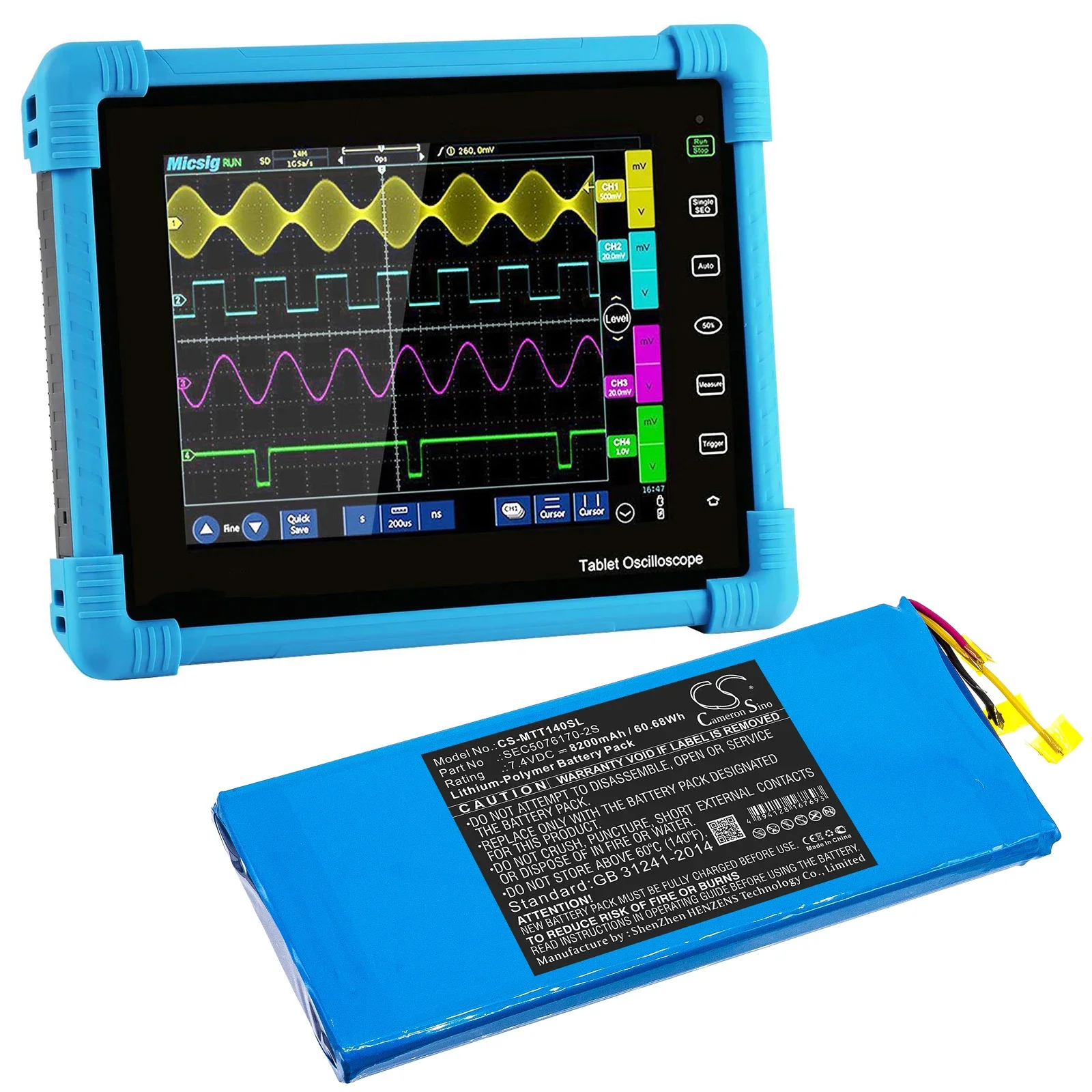 

Diagnostic Scanner Battery For Micsig SEC5076170-2S TO1000 TO1104+ STO1000 Volts 7.4 Capacity 8200mAh / 60.68Wh