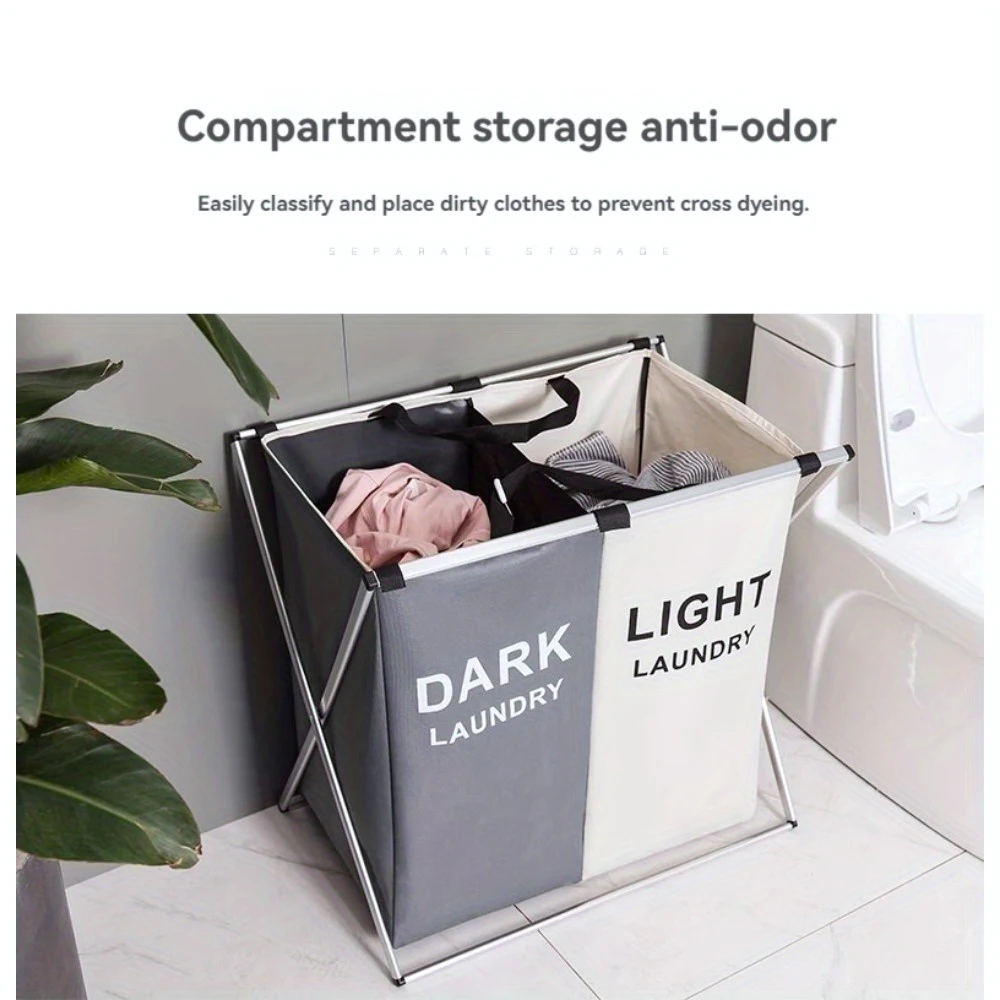 Folding 3-Section Laundry Hamper Sorter-Waterproof Oxford Bags, Sturdy Aluminum Frame, for Home and Dorm Storage