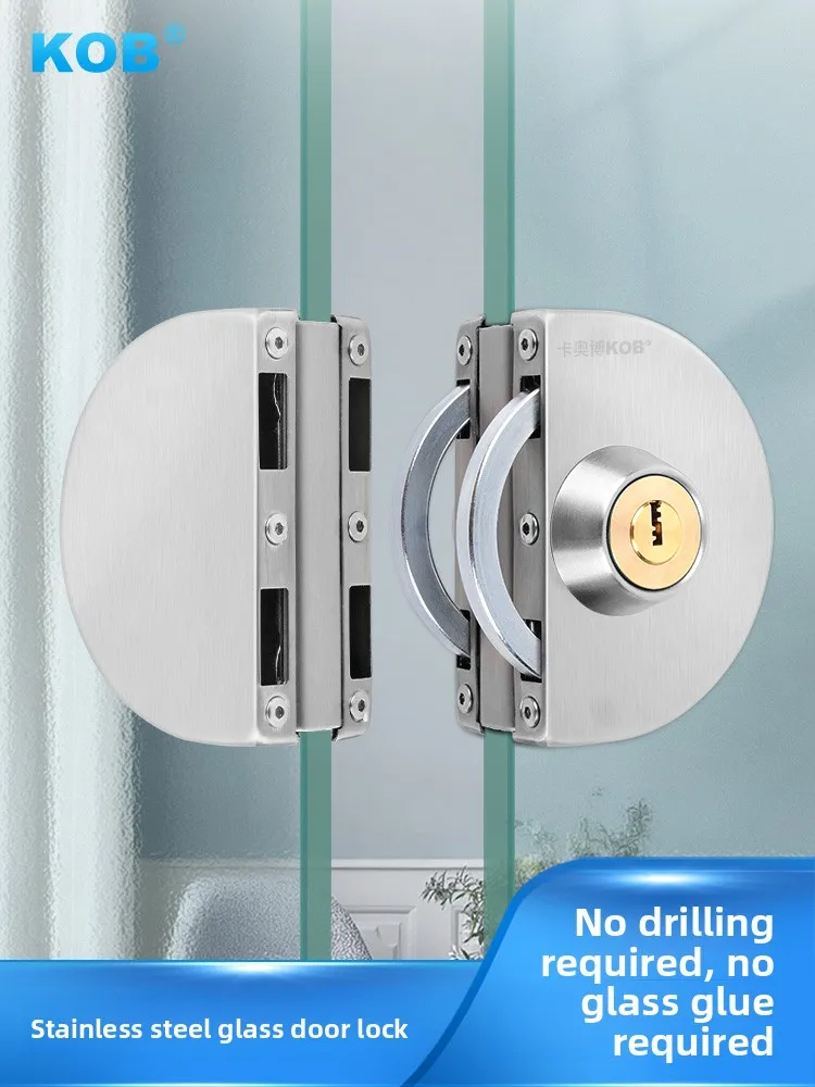 No-Drill 304 Stainless Steel Glass Door Lock Single/Double Door for Tempered Sliding Door Office Shop Commercial Use