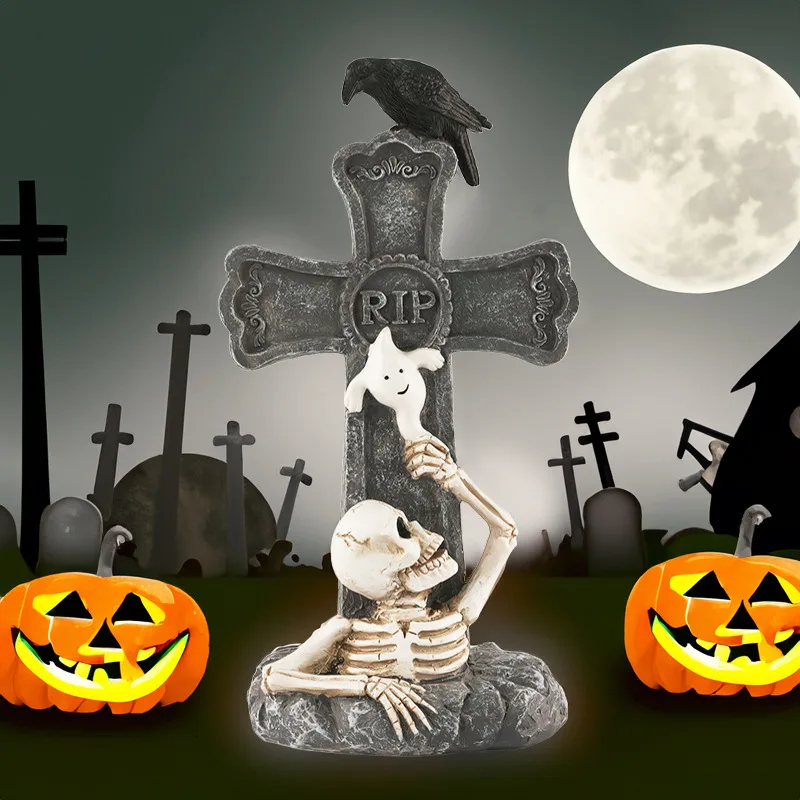 

New Halloween tombstone decoration crow skeleton courtyard prop lawn decoration