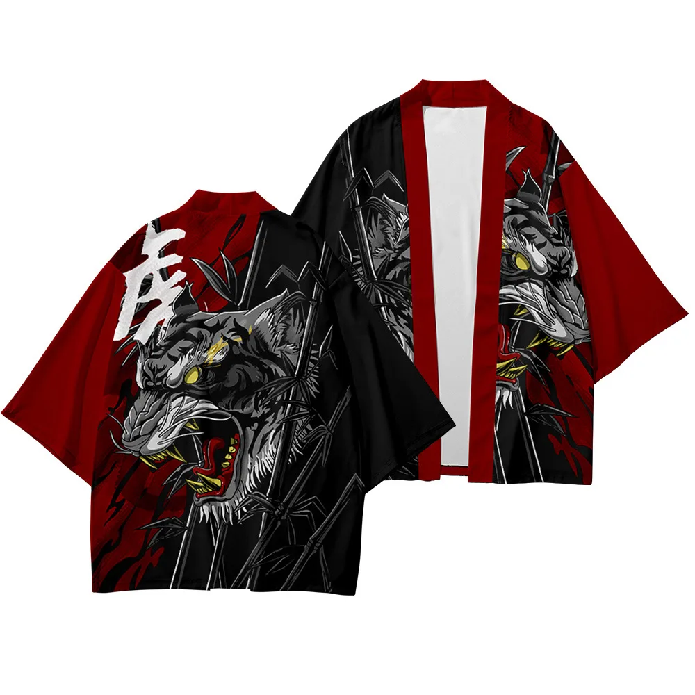 

Two-piece Suit Plus Size 6XL 5XL Tiger Print Japanese Cardigan Women Men Cosplay Yukata Clothing Harajuku Kimono + Pants Sets