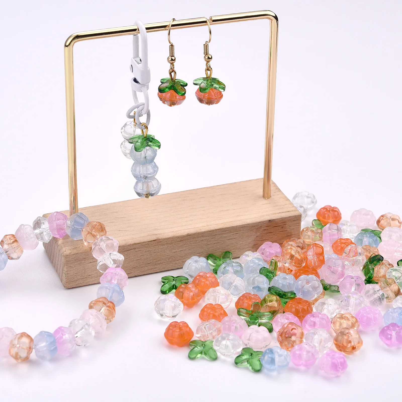 20pcs Pumpkin Shape Clear Glass Beads Colorful Beads Jewelry Making DIY Bracelet Necklace Pendant Earning Loose Spacer