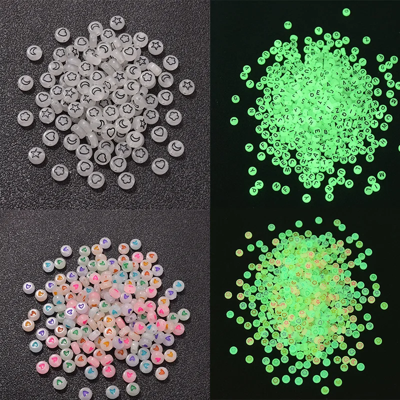 

200pcs 4*7mm Acrylic Luminous 26 Initials Letters Beads for Jewelry Making Accessories Love Moon Flat Bead DIY Necklace Bracelet