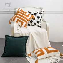 Housse de coussin touffue en coton et lin, taie d'oreiller décorative, en noir, blanc, broderie de Parachute, marron, à franges, 45x45cm, nouvelle collection