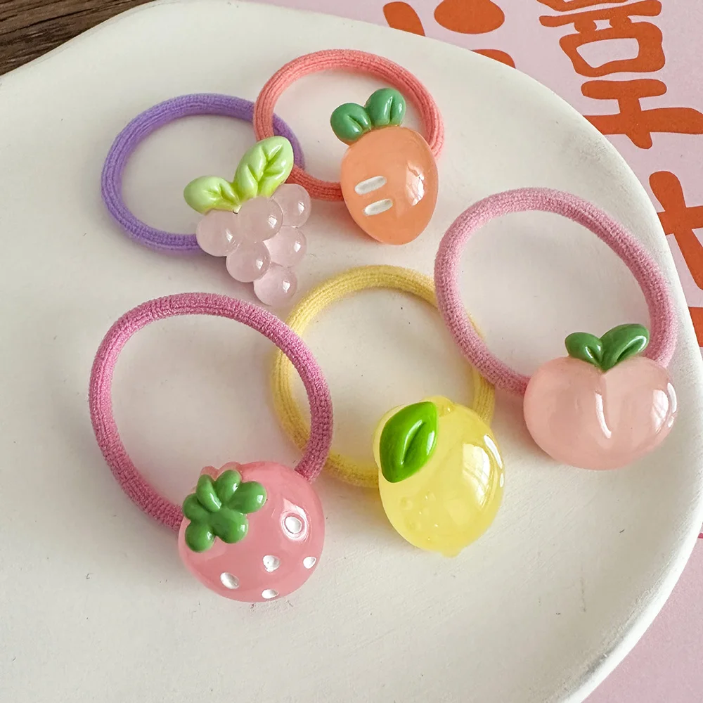 Baby hair tie 2 pcs noctilucence transparent fruit scrunchie for children Cute cartoon soft high stretch baby hair tie