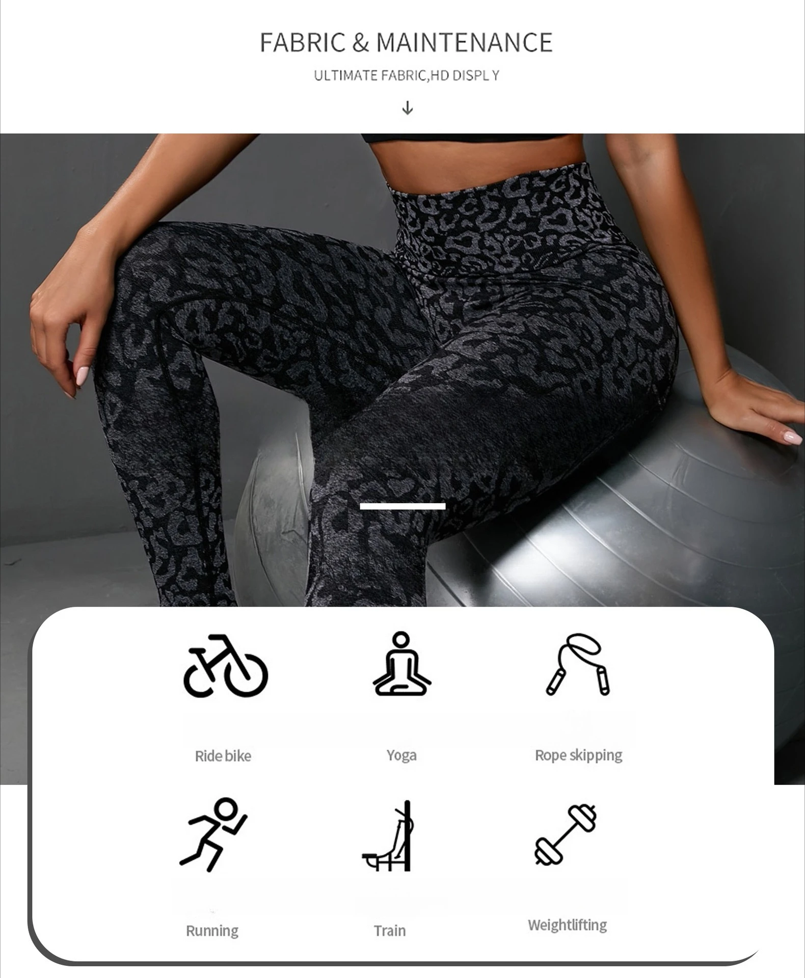 Nahtlose Damen-Hose mit Leopardenmuster, hohe Taille, Leggings, sexy, hüfthebende Workout-Lauf-Fitness-Hose, hochelastische Strickhose – Detail 3