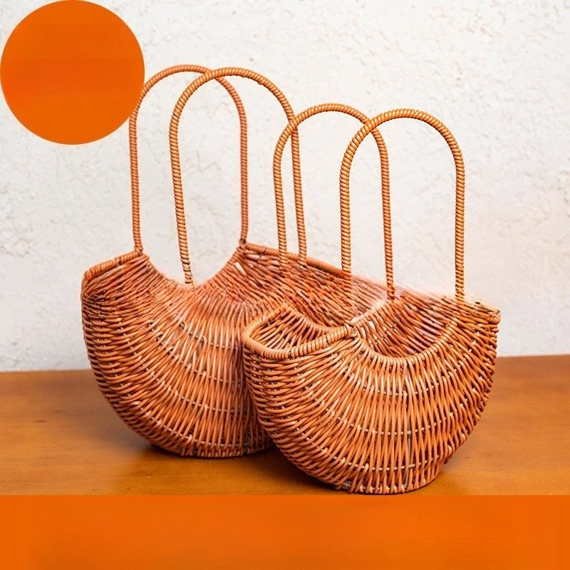 Pastoral rattan woven portable flower basket plastic imitation rattan handwoven basket floral flower arrangement small basket