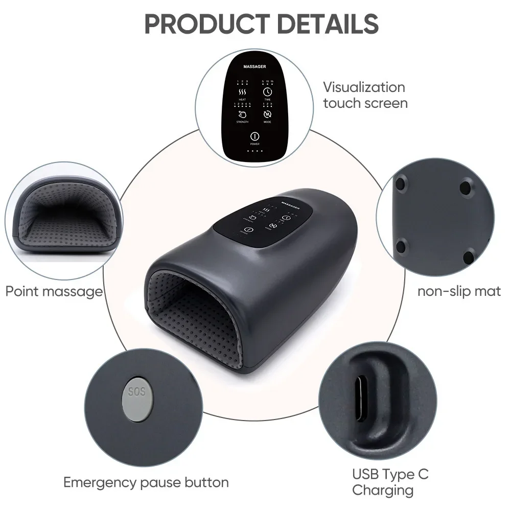 Cordless Electric Hand Massager for Home Use, Rechargeable Kneading Massager, Heat Air Compression Bag Wrap