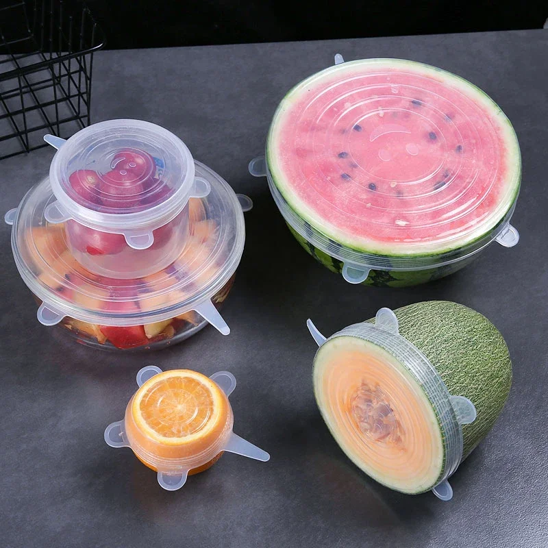 6PCS Adaptable Lid Silicone Cover Food Caps Elastic Stratchy Fresh Microwave Lids Stretch Silicone Cover for Kitchen Accessories