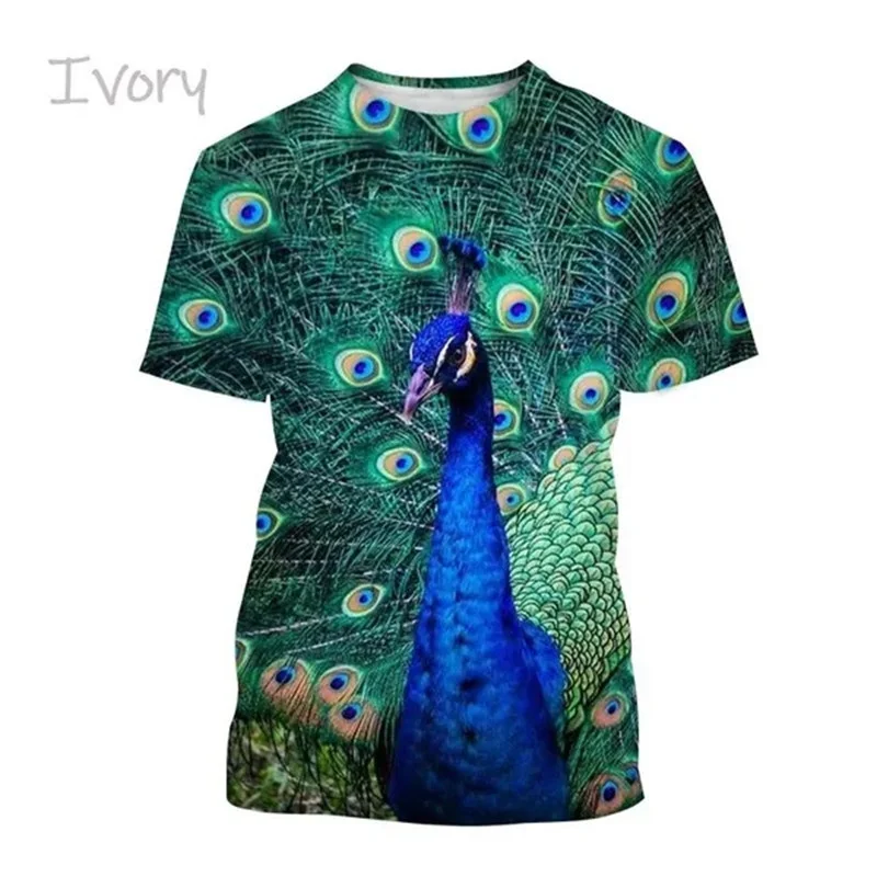 

3d Animal Peacock Printed T Shirt Pavo Muticu Maurya Graphic T-shirts For Men Kid Fashion Funny Streetwear Short Sleeves Clothes