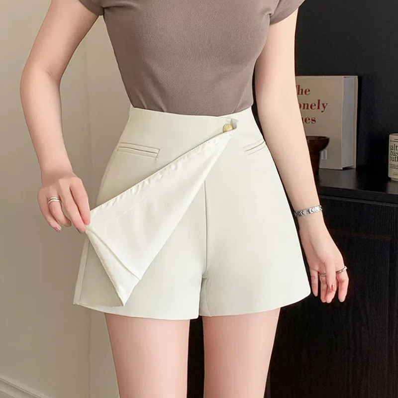 Korean Style Fashion Button High Waist Women Shorts Skirts 2025 New Spring Summer A-line Suit Shorts Ladies Casual Culottes 4