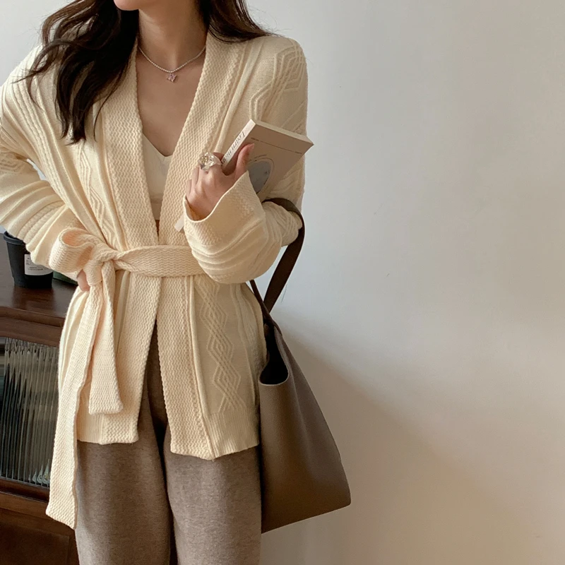 

Fall New Lace up Cardigan Fashionable Elegant Loose Versatile Korean Women's Sweater