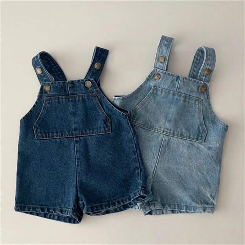 

2533C Children Suspender Pants 2022 New Summer Baby Boy's Jumpsuit Fashionable Girl's Strap Pant Casual Strap Denim Shorts