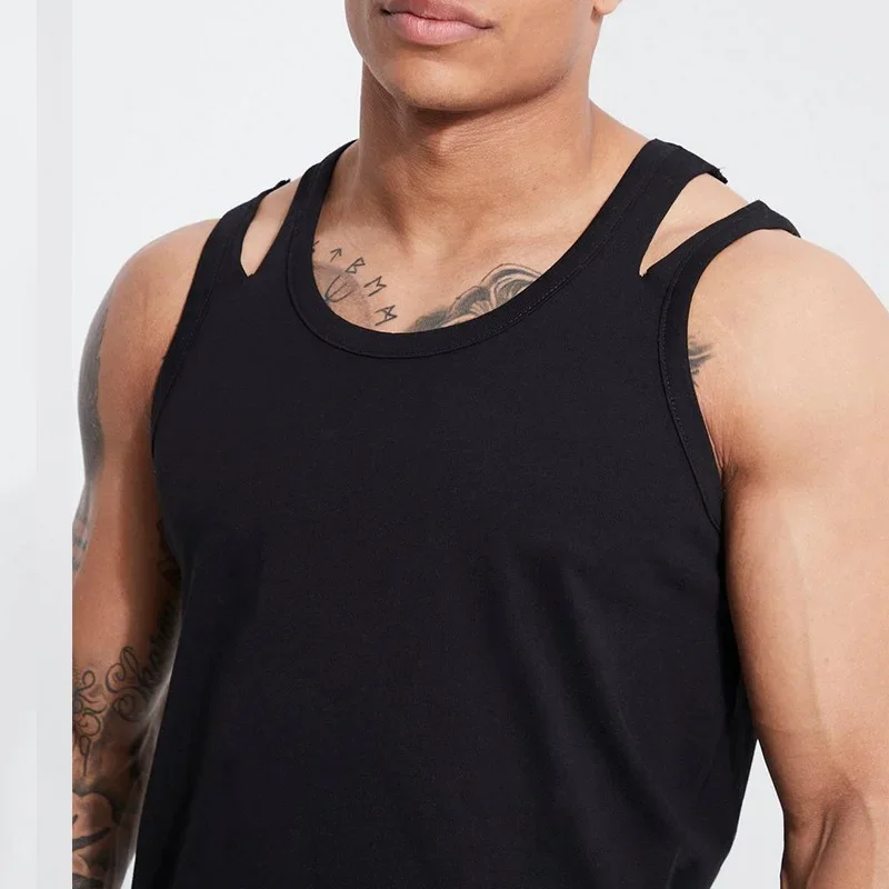 Description Picture 4 of itemWhite Loose Casual Mens Vest New Summer Street Sleeveless I-shaped Vest Suspender Tank Top for Men