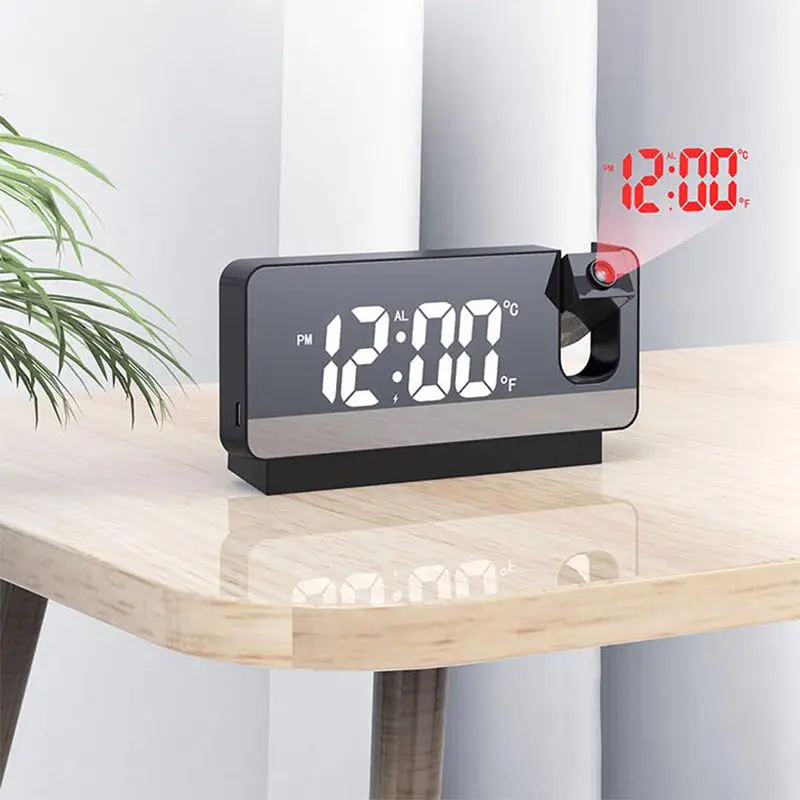 Sveglia con Proiezione, Orologio Digitale LED con Proiezione a Parete, Orologio da Comodino Ricaricabile con Funzione Snooze, Ora e Temperatura - immagine 6