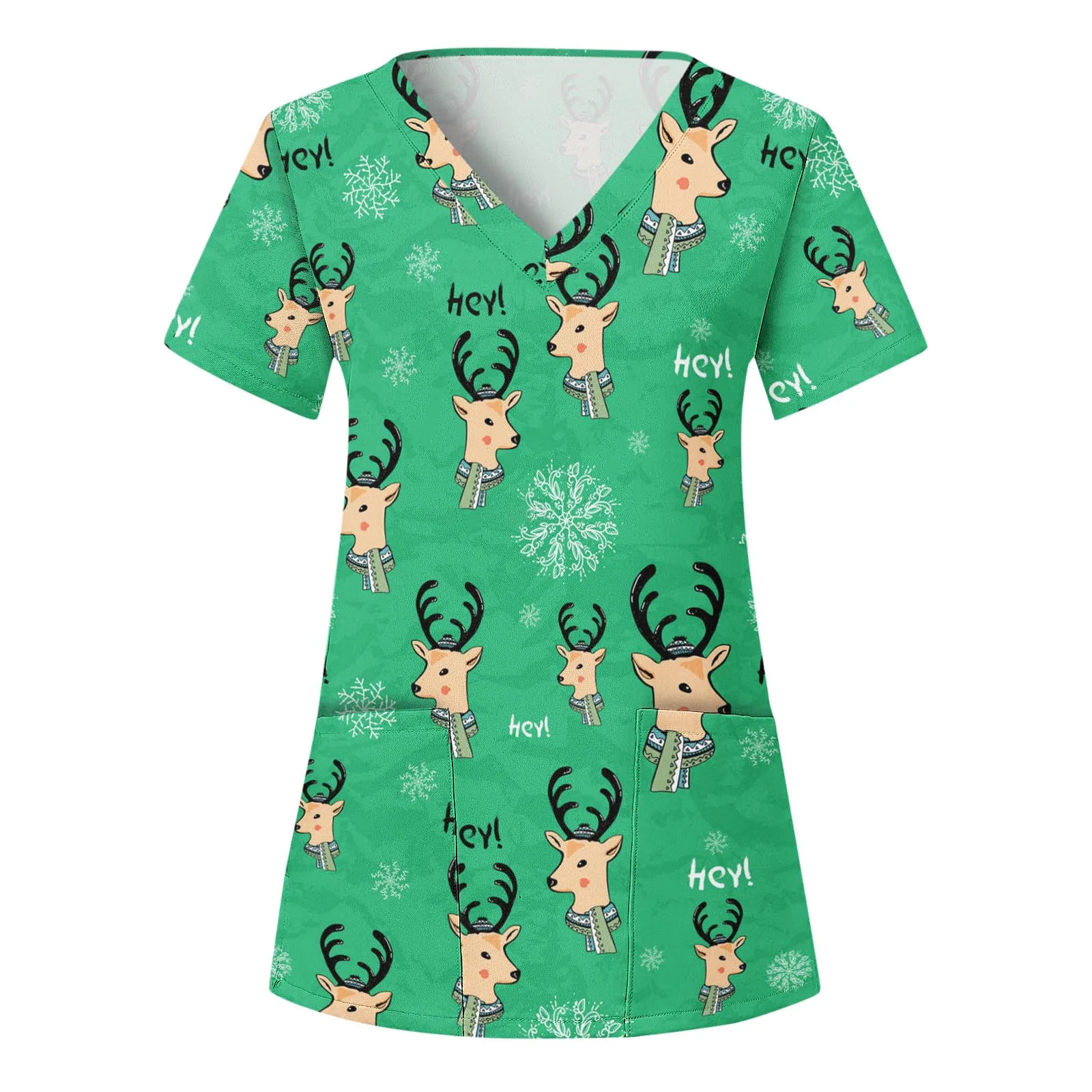 Merry Christmas Working Uniform Women Elk Print Working Blouse Scrubs