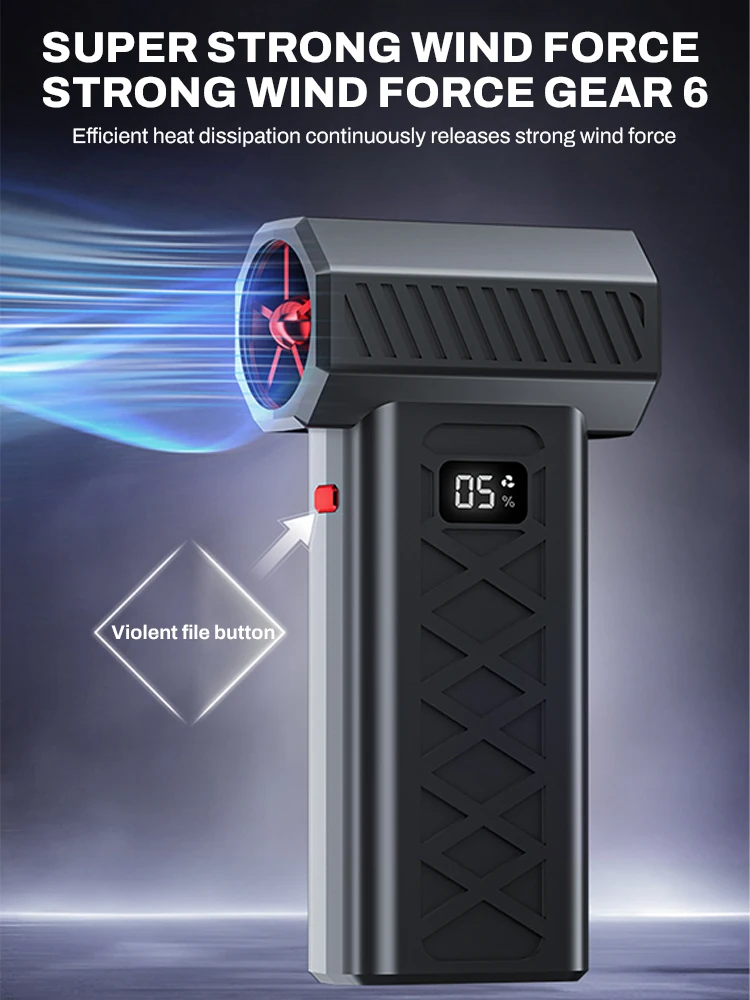 Violent Fan 400000RPM Powerful Air Blower Turbo Fan with LED Display& Lighting Dust Cleaner 6 Speeds Brushless Turbo Jet Blower