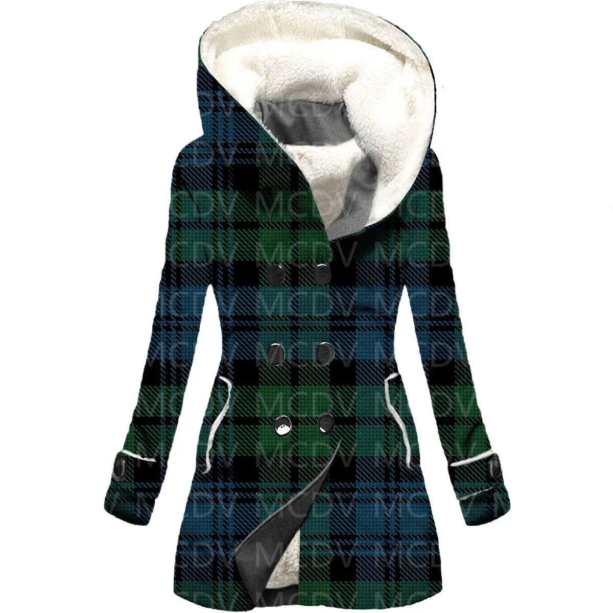 Christmas 3D Printed Fleece Hooded Cloak Women Thick Warm Coat Women's Winter Warm Overcoat