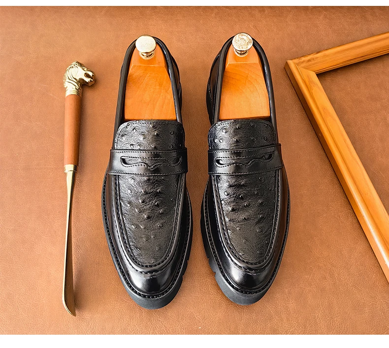 Herren-Slipper mit klobiger Sohle, modische Freizeitkleidung, Hochzeit, Lederschuhe, bequemes Design mit dickem Boden für den täglichen Gebrauch – Detail 14