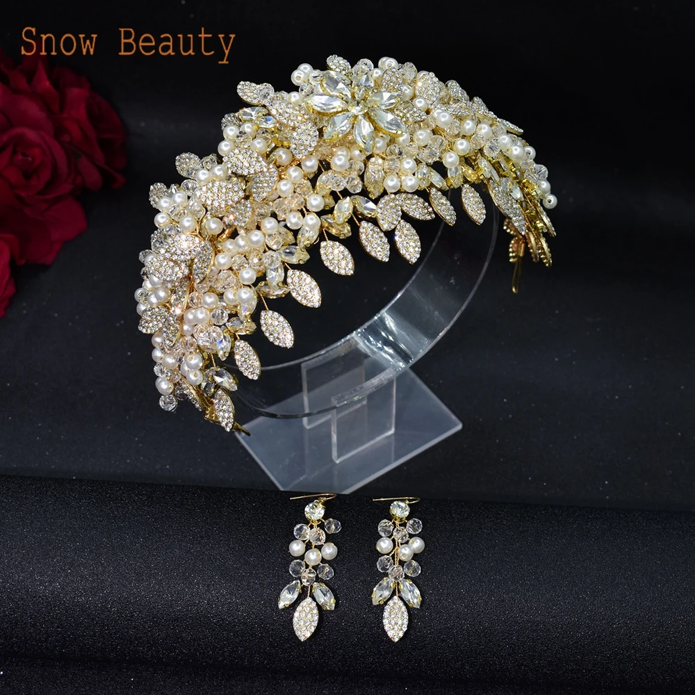 Wedding Crown Brides Hair Accessories Rhinestone Bridal Jewelry Earring Sets Crystal Bridal Headband Fashion Headpiece DZ065