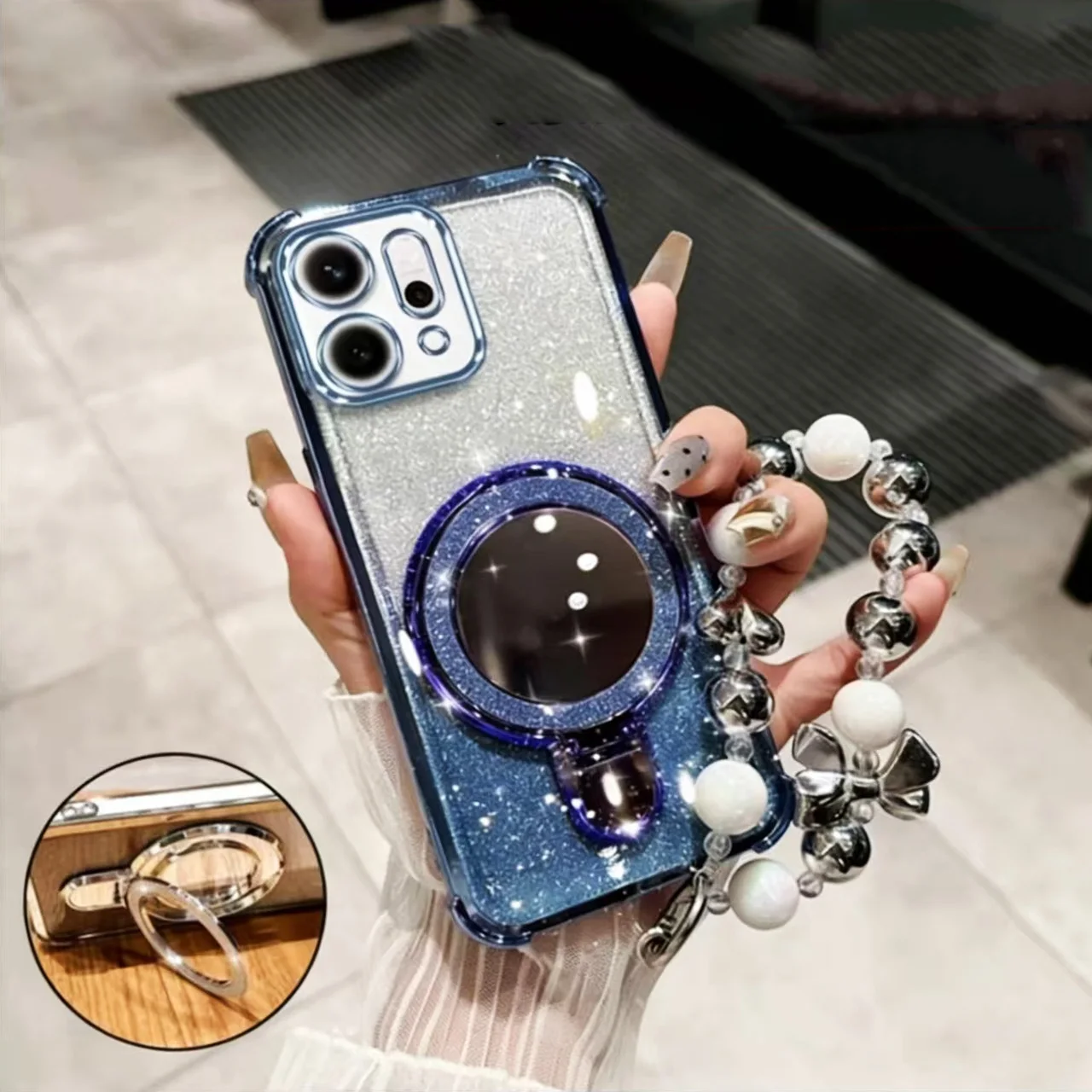 Shockproof Plating Mirror Magnetic Bracket Bracelet Phone Case Cover