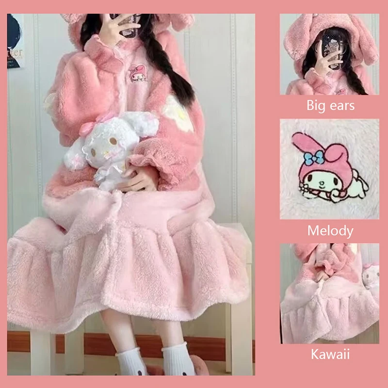 

Sanrio Kuromi My Melody кавайная Пижама женская мультяшная плюшевая осенне-зимняя утепленная Милая длинная Пижама для девушек домашняя одежда