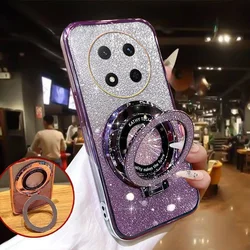 Stylish Glitter Plated Shockproof Magsafe Case with Holder for Honor Magic7 Lite 5G (Purple)