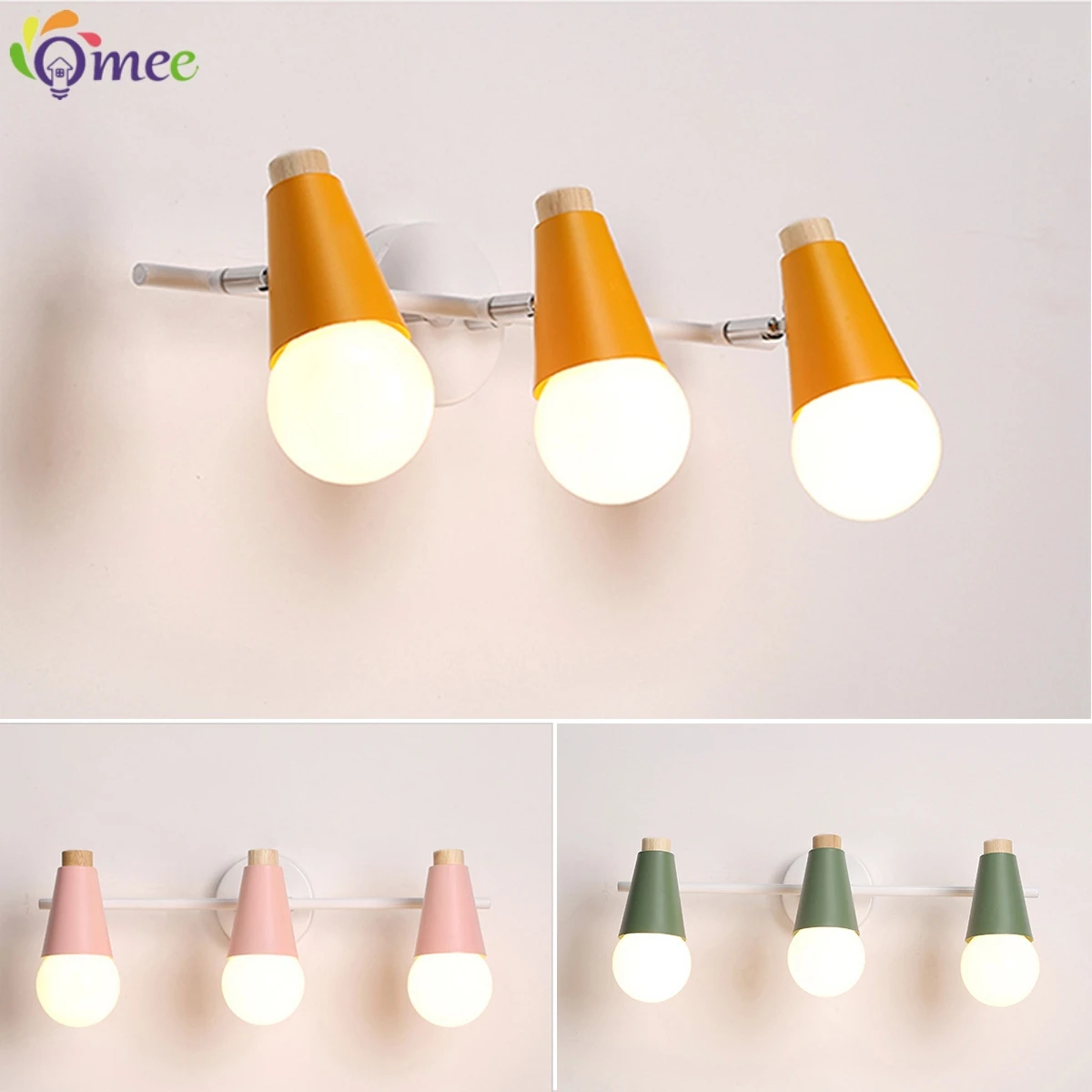 Modern Wall Light Fixture Pink Green Blue Led Wall Lamp 3heads Picture Light Aluminum Bathroom Mirror Light E27 Vanity wall lamp
