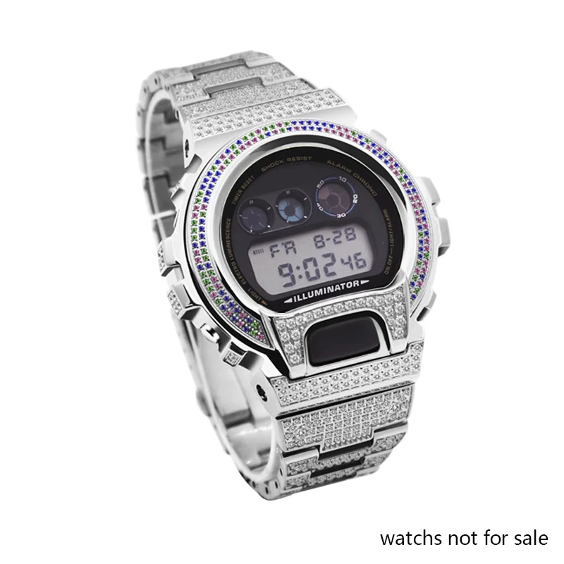 Iced-Out DW-6900用ベゼル CZシルバー Stainless Steel Case Bezel for Casio G Shock DW6900 – HipHopBling