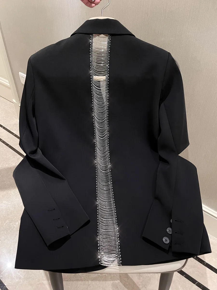 

Fashion Back Hollow Out Shiny Beading Chain Blazer