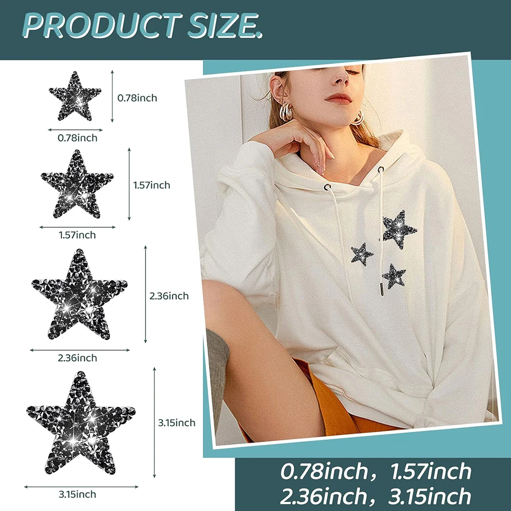 Self Adhesive Patches Tactical Insignia Patch Wing Appliques 4PCS Iron on Patches Star Appliques Rhinestone Star Patches Glitter Appliques For Clothing Jeans Repair Decoration