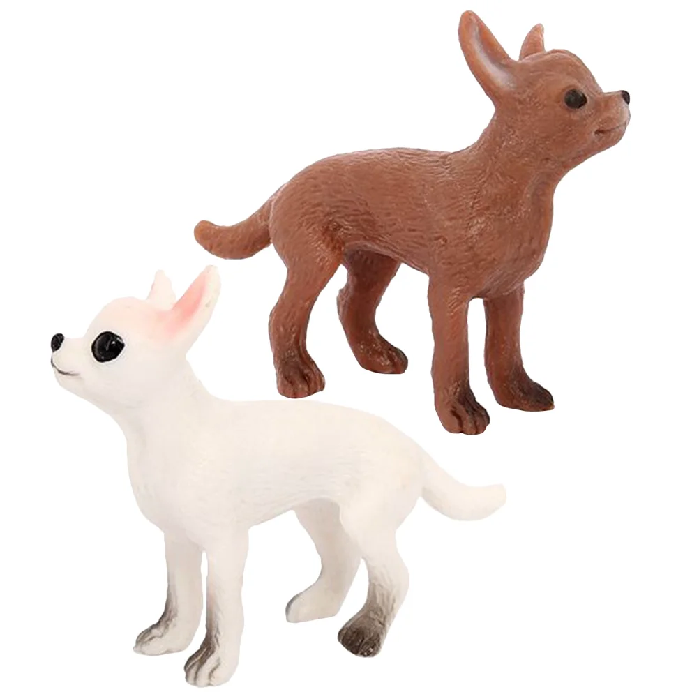 

2 Pcs Chihuahua Model Playing Tabletop Miniatures Realistic Animal Models Decorate Dog Figurine Toys Plastic Child