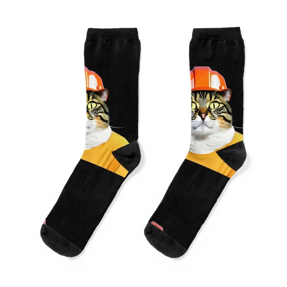 

Catwithhardhats cat worker Socks custom sports retro Socks Women's Men's