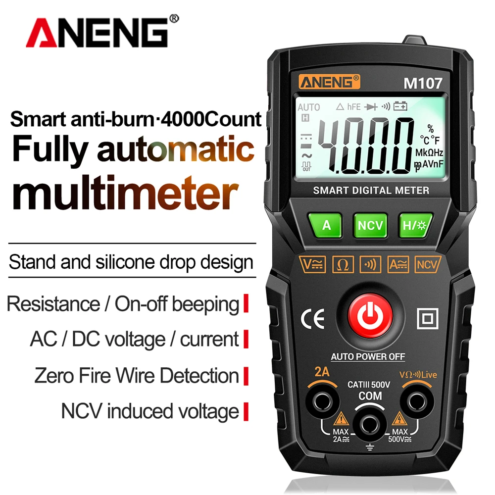 ANENG M107 Mini Smart Multimeter 4000 Count Digital Meter Professional Multi Function Electrician Tester Tools