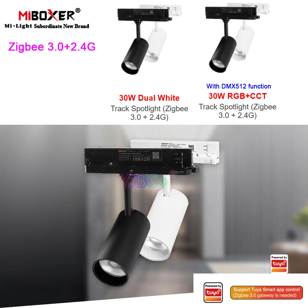 

Miboxer (Zigbee 3.0+2.4G) 30W RGBCCT/Dual White LED Track Light Tuya APP CCT Spotlight RF Remote control Ceiling lamp 110V 220V