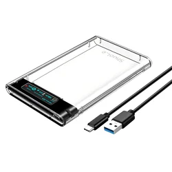 Transparent 2.5'' HDD/SSD Enclosure with Display Screen and Tool - Free Design, SATA to USB 3.0, Supports Up to 6TB Storage (Black)