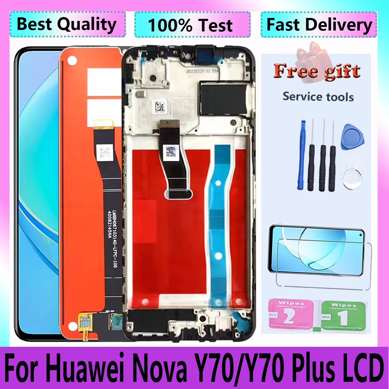 Дисплей 6,75 дюймов для Huawei Nova Y70, телефон с рамкой, сенсорный экран, цифровой преобразователь, запасные части для замены ЖК-дисплея
