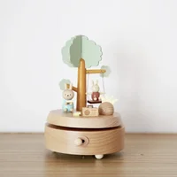Creative Wooden Music Box Printed Green Small Tree Rabbit Music Box Children's Birthday And Valentine's Day Small Gift Handicrat 2