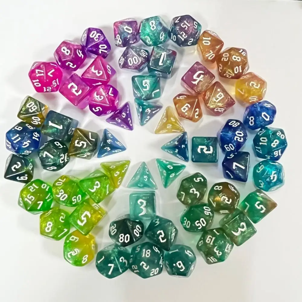 Dice Set 7Pcs Double-Colors Polyhedral Dices With Pouch For Board Game Role Playing Game Party