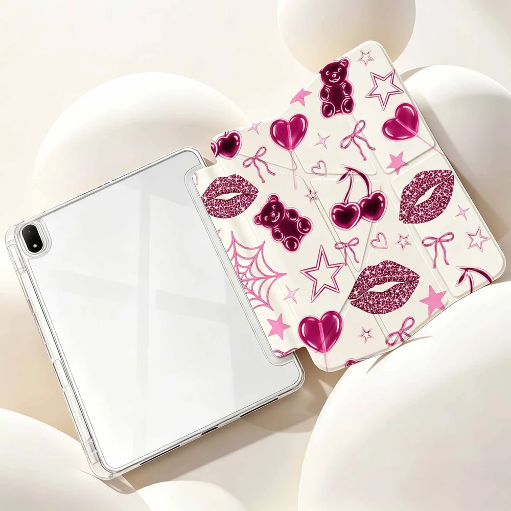 Trendy Candy Lips Stars Tablet Case with Pen Slot - Vibrant Protective Cover