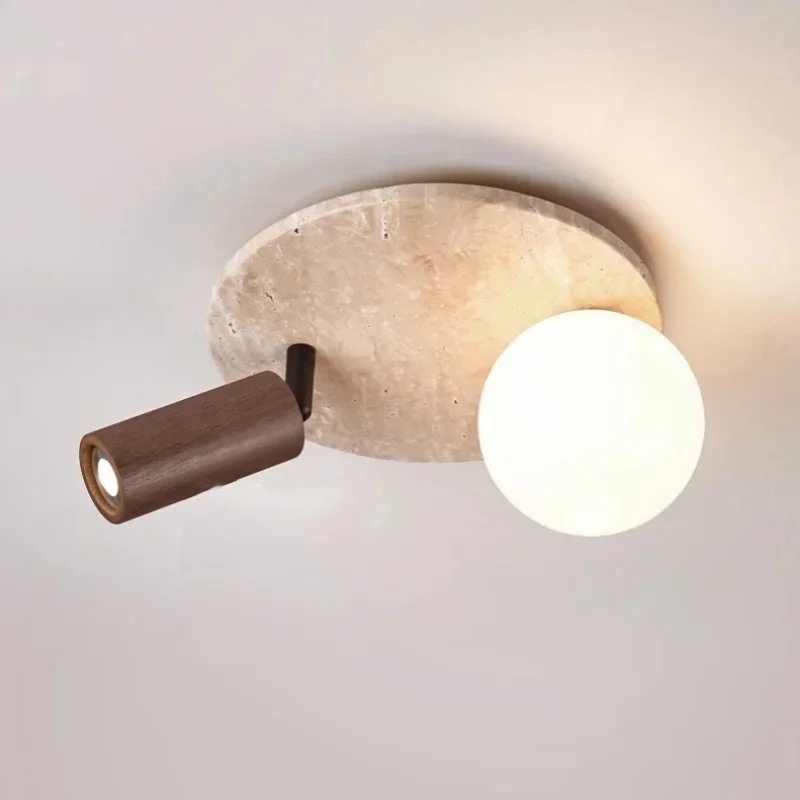 일본 와비사비 LED 천장 조명 침실 욕실 복도 홈 조명 노란색 트래버틴 천장 램프 Lampy Sufitowe