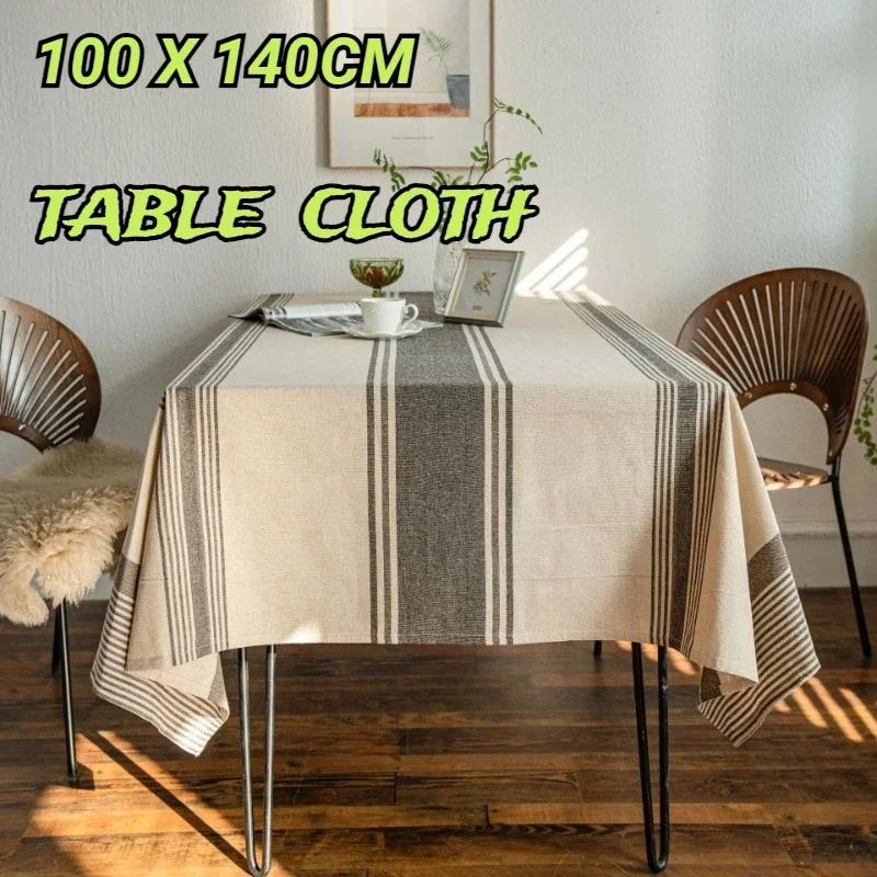 

French Stripe Tablecloth Cotton Linen Fabric Dust-Proof Farmhouse TableCover Kitchen Dining Party Coffee Kitchen Decor Rectangle