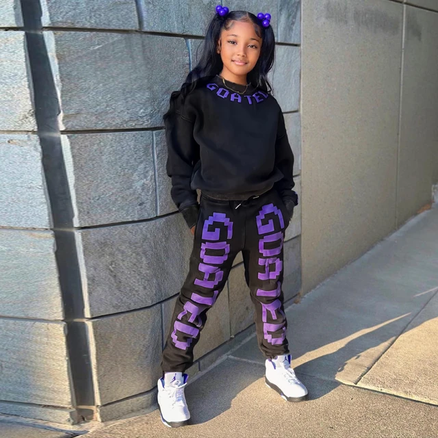 2023 Kids Toddler Girls Clothes Trousers Sets 2Pcs Thick Fleece Sweatshirts+Joggers  Sport Suits Vintage Black Children's Sets - AliExpress