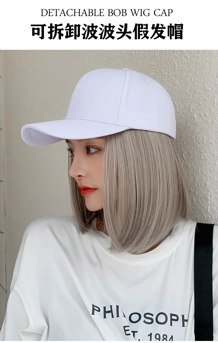 Women's Baseball Caps Meetlife Baseball Cap With Short Extension Bob Wig Connect Hair Synthetic Detachable Hair Straight Travel Beach Baseball Hat best baseball caps for women